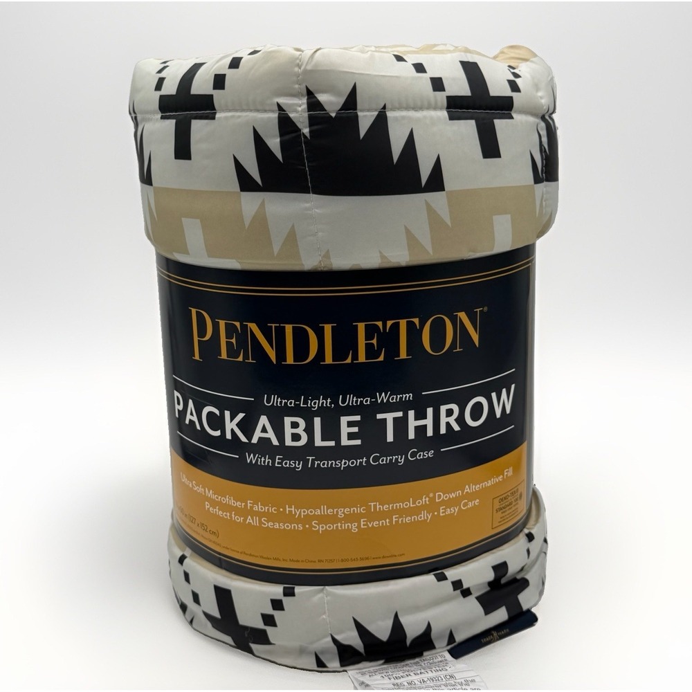 Pendleton Packable Throw Blanket 50x60 Black Tan Geometric New